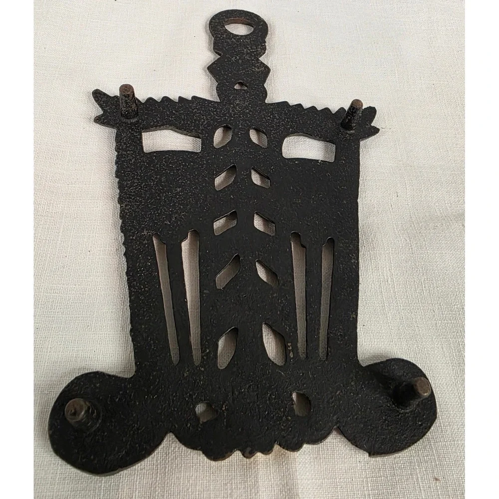 Vintage Cast Iron Trivet Hand Painted Broom Heart Wall Decor Farmhouse Kitchen
